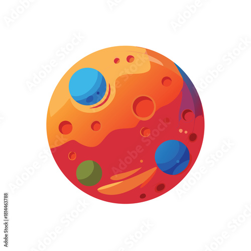 Colorful Planet Mars with Craters Illustration
