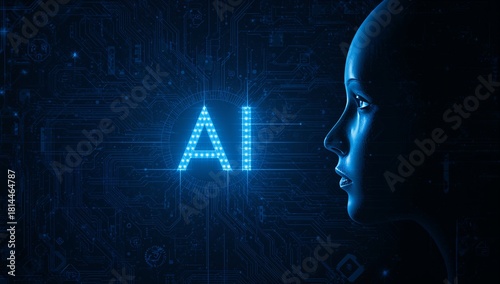 A Humanoid Figure With an Illuminated Face is Set Against a Dark, Tech-Inspir...