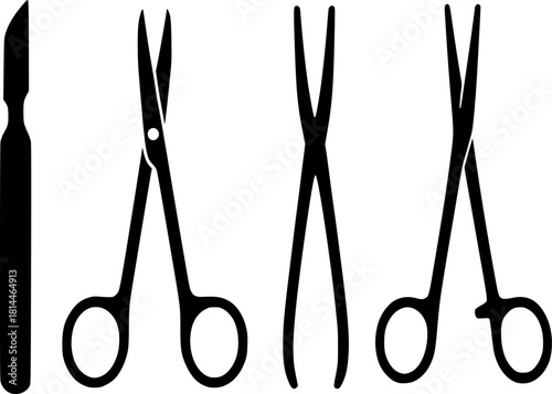Minimalist Black and White Vector of Surgical Instruments. Medical healthcare surgery tools icon