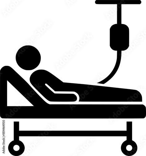 Minimalist Black and White Silhouette of Patient on Hospital Bed. Medical healthcare hospital treatment icon