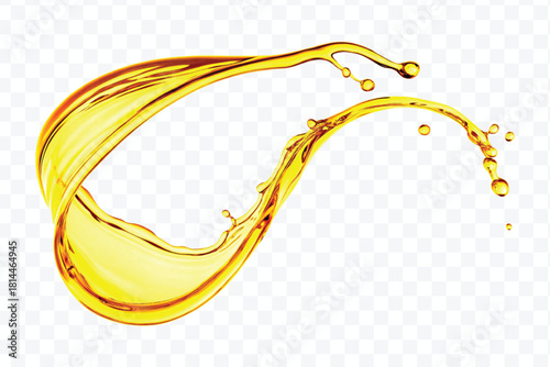 abstract smooth liquid cooking oil splashing with droplets in curve style isolated on white background