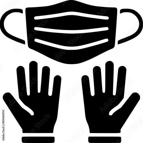 Minimalist Black and White Vector of Surgical Mask and Gloves. Medical healthcare protective equipment icon