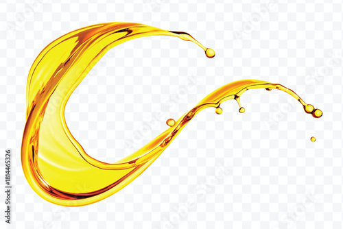 abstract smooth liquid cooking oil splashing with droplets in curve style isolated on white background