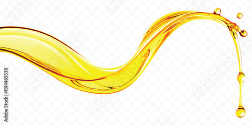 abstract smooth liquid cooking oil splashing with droplets in curve style isolated on white background