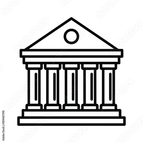 Outline icon of a classical building with columns, symbolizing bank, government, or courthouse, isolated on