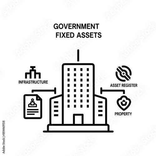 Government fixed assets icon illustrating infrastructure, property, and asset register management
