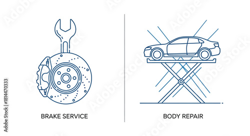 Vector illustration of brake service and body repair icons