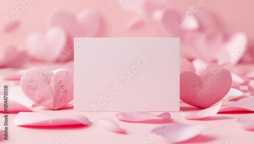 Sweet Hearts Cascade Around a Blank Card on a Softly Textured Surface