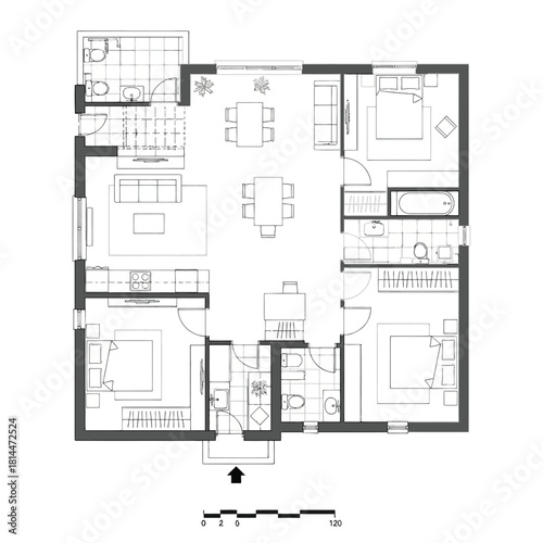 Architectural floor plan of a modern apartment layout