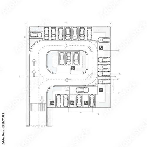 Architectural plan of a parking lot with electric vehicle charging