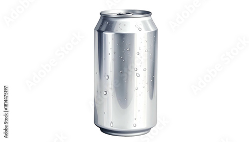 Metal can covered in condensation, silver, on a black background