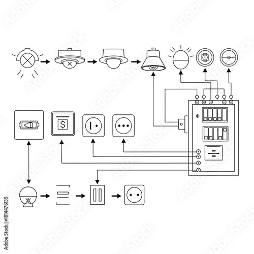 Electrical system diagram with power distribution and components