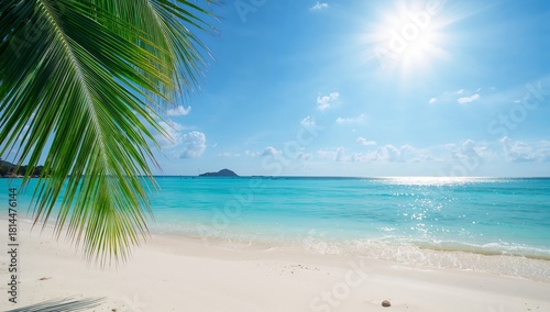 Beautiful Tropical Beach With Clear Turquoise Water and Bright Sun in a Seren...