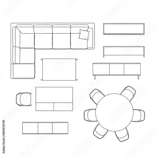 Furniture Layout For Living Room And Dining Area vector