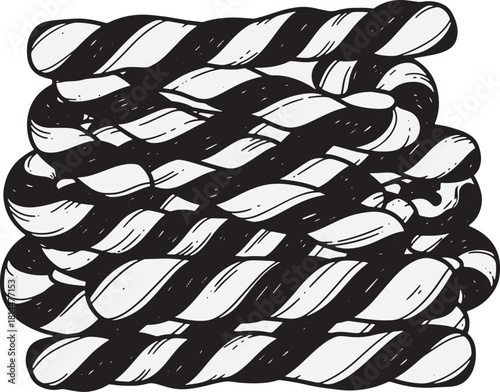 Pile of monochrome twisted ropes a nautical decoration object vector illustration