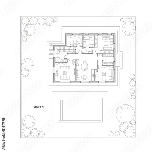 House Floor Plan with Garden and Pool whisk 470b9faeb137f72bd5f47f7f2040d50cdr