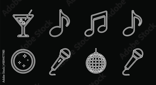 Celebration Party Music Nightlife Karaoke Vector Line Icons with vector illustration