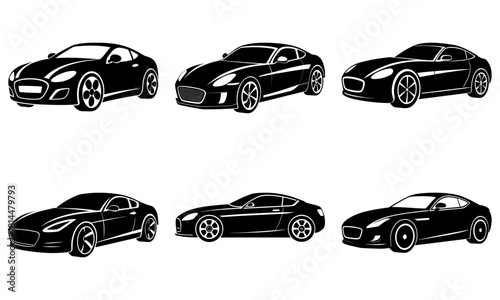 Sleek collection of modern sports cars, dynamic automotive design showcasing speed and luxury, original vector graphics for cutting-edge branding and marketing