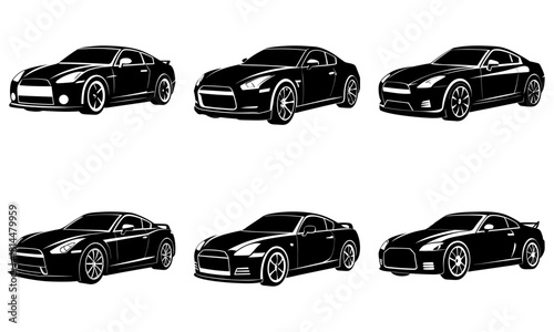 Dynamic collection of sleek sports cars showcasing power and speed, perfect for automotive enthusiasts and design projects with a modern, edgy vibe