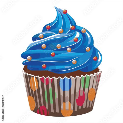 Colorful Cupcake With Blue Frosting And Sprinkles
