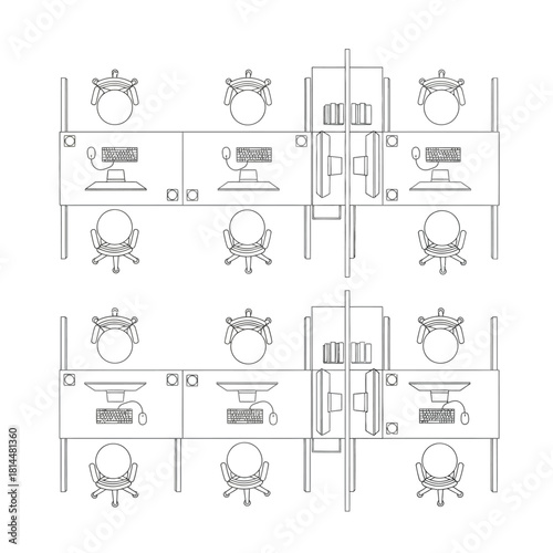 Office Cubicle Layout Top View Line Drawing workstation