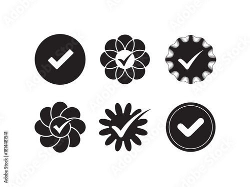Diverse set of check marks and certification badges perfect for modern guarantee and quality seals