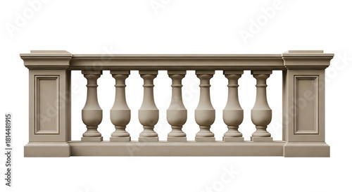 Elegant classical balustrade with ornate balusters isolated on transparent background