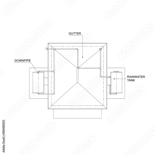 Roof Rainwater Harvesting System Top View Schematic