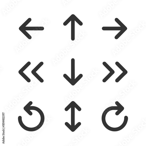 Directional icons set: arrows and circular arrows in various orientations.