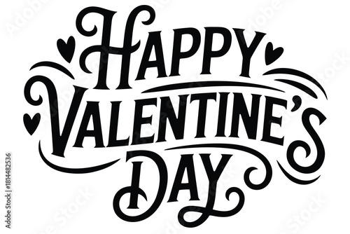 Elegant Happy Valentines Day Typography Design with Hearts and Flourishes Perfect for Cards Invitations and Romantic Celebrations Creating a Festive Atmosphere