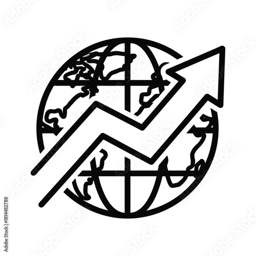 Illustration of a globe with an arrow pointing upwards isolated on, representing global growth