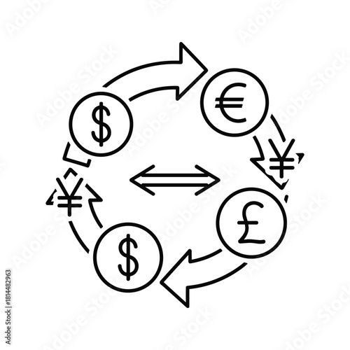 Currency exchange icon depicting global financial transactions isolated on