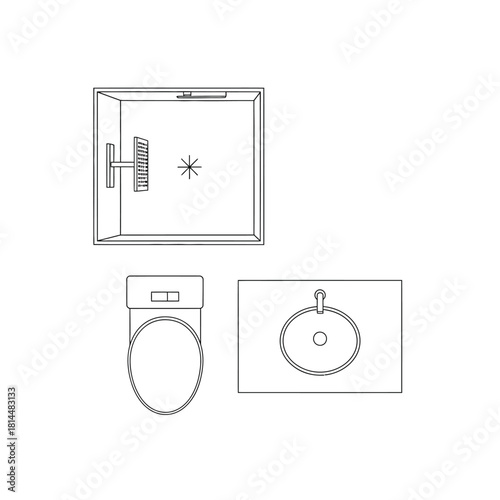 Top View Bathroom Fixture Layout Blueprint plan