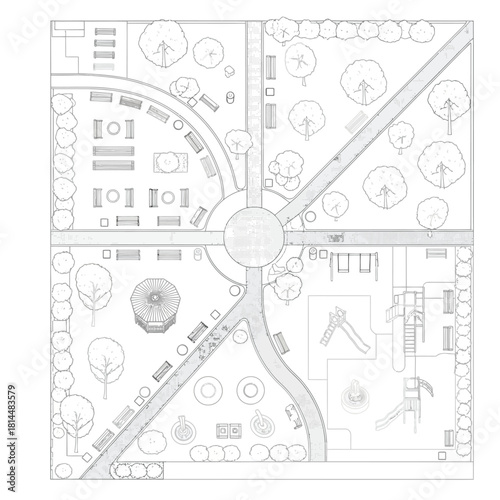 Top-Down Park Plan Blueprint whisk vector
