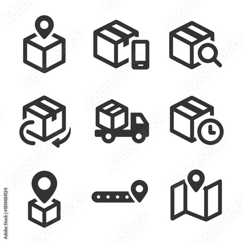 Delivery and tracking icons set for package and shipping management.