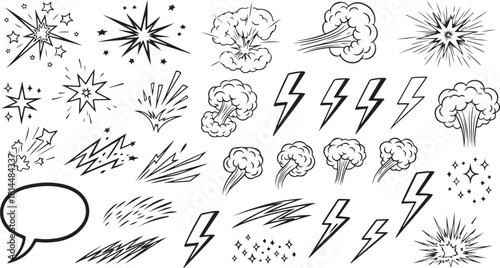 Comic book effects collection hand drawn style graphic elements set vector