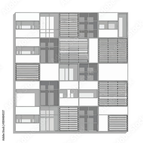 Abstract grid pattern of windows and architectural facades