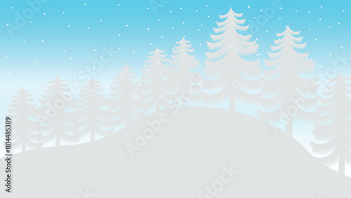 Winter landscape with snow covered trees, Christmas background illustration
