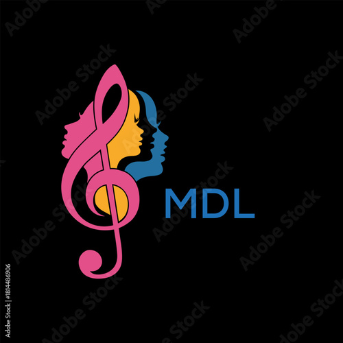 Creative Feminine Music Logo with Treble Clef and Colorful Female Silhouettes – MDL  Later Logo, Beauty and Art Concept

