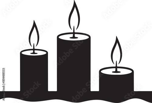 Minimalist Linocut-Style Three Candles – Vector Illustration