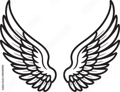 Minimalist Black and White Angel Wings – Vector Illustration