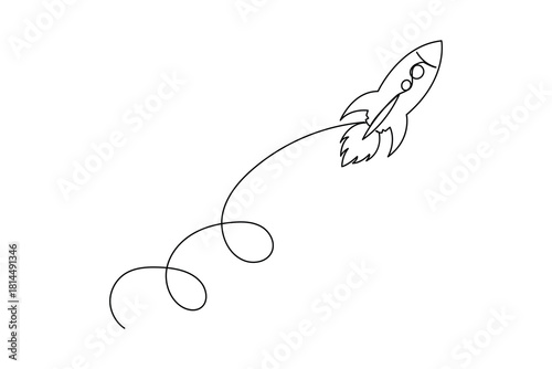 One line rocket illustration showing simple spacecraft launch for creative minimal concepts