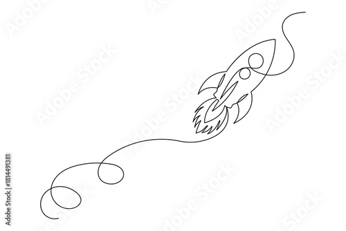 One line rocket illustration showing simple spacecraft launch for creative minimal concepts