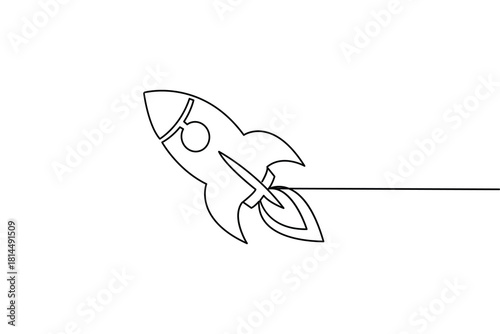 One line rocket illustration showing simple spacecraft launch for creative minimal concepts