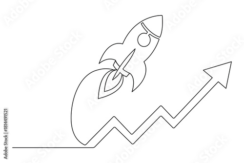 One line rocket illustration showing simple spacecraft launch for creative minimal concepts