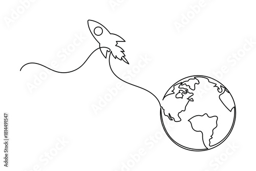 One line rocket illustration showing simple spacecraft launch for creative minimal concepts