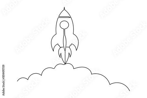 One line rocket illustration showing simple spacecraft launch for creative minimal concepts