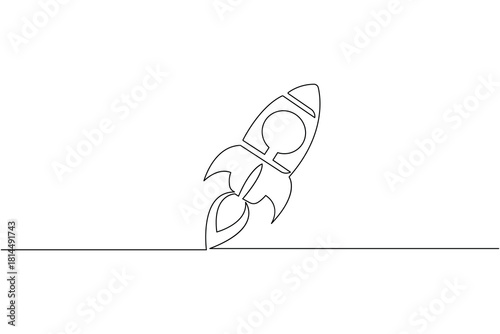 One line rocket illustration showing simple spacecraft launch for creative minimal concepts
