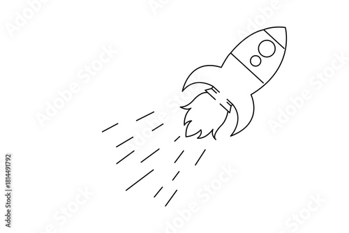 One line rocket illustration showing simple spacecraft launch for creative minimal concepts