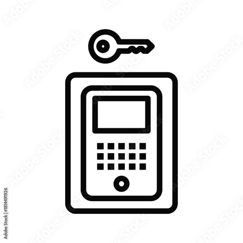 Icon depicting a key and a digital keypad for access control, security, or smart home entry system
